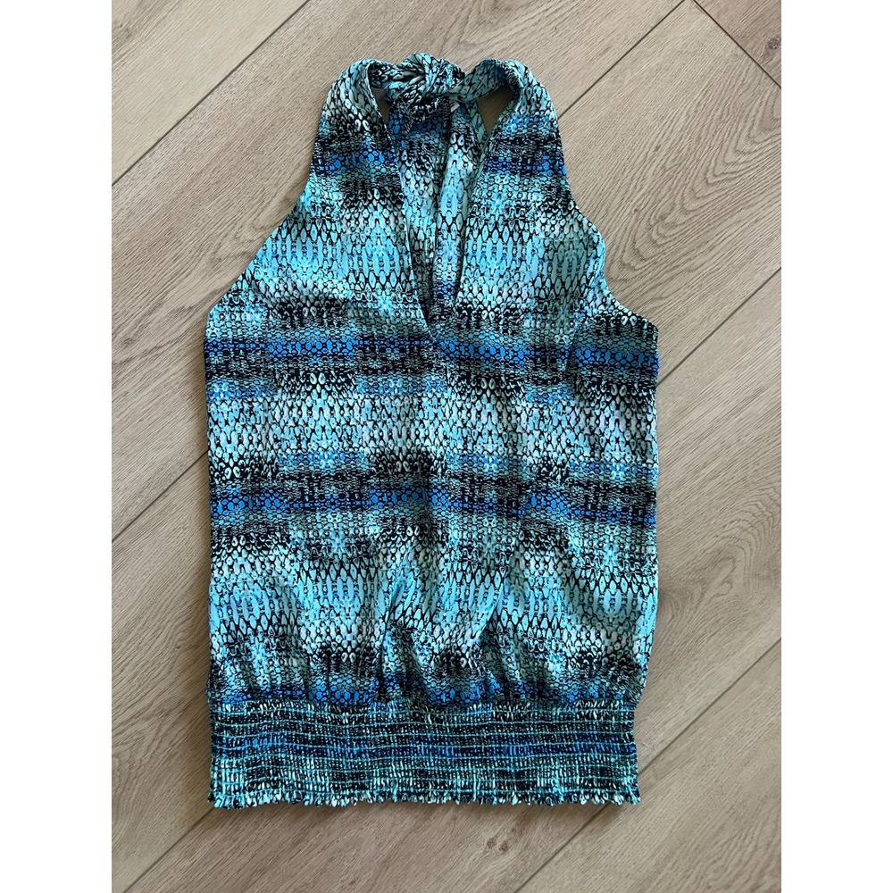 Veronica M Twist Front Halter‎ Tank Top Blue Black XS Snake Print